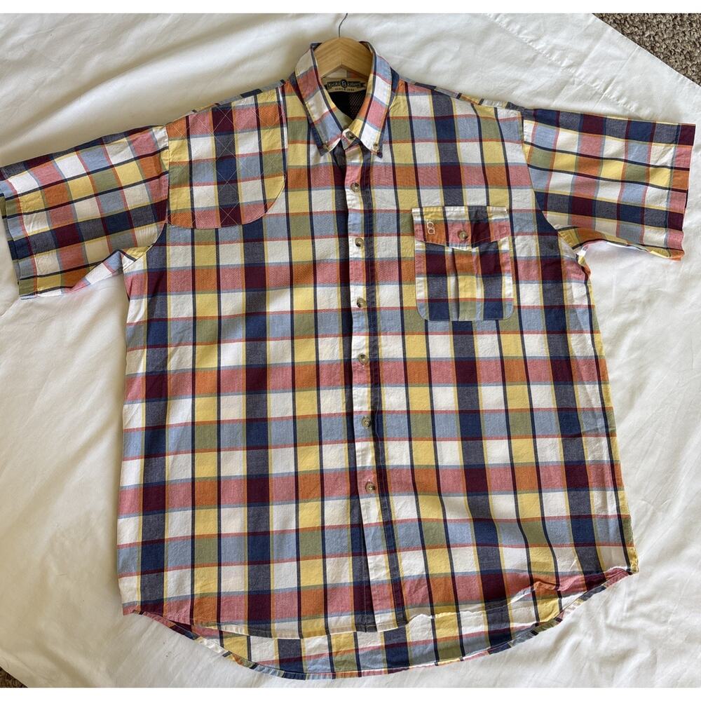 Men's Bob Allen Shooting Shoulder Pad Plaid Short Sleeve Button Down Large